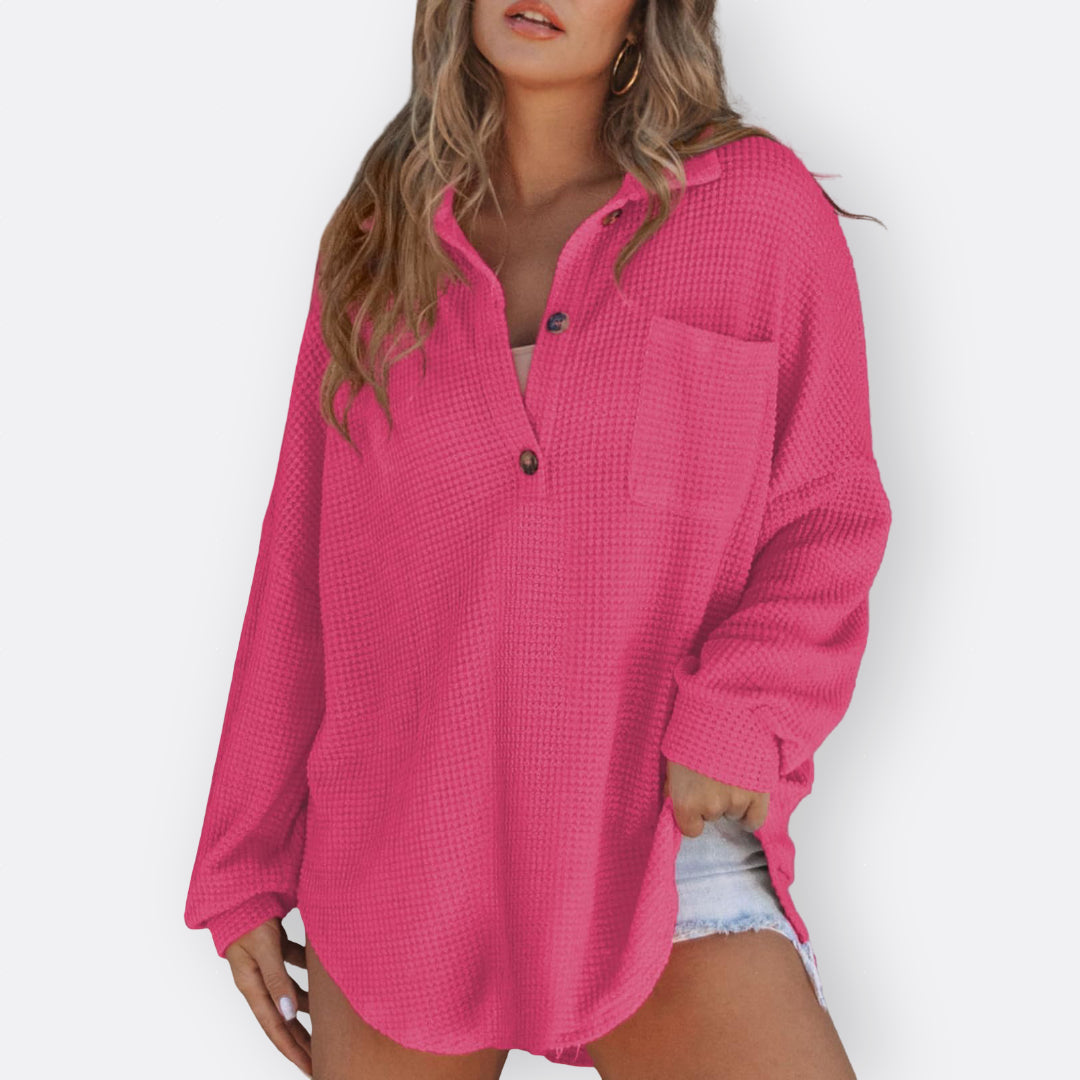 Inês - Lagan Tunika Blusa s V-Izrezom i Gumbima