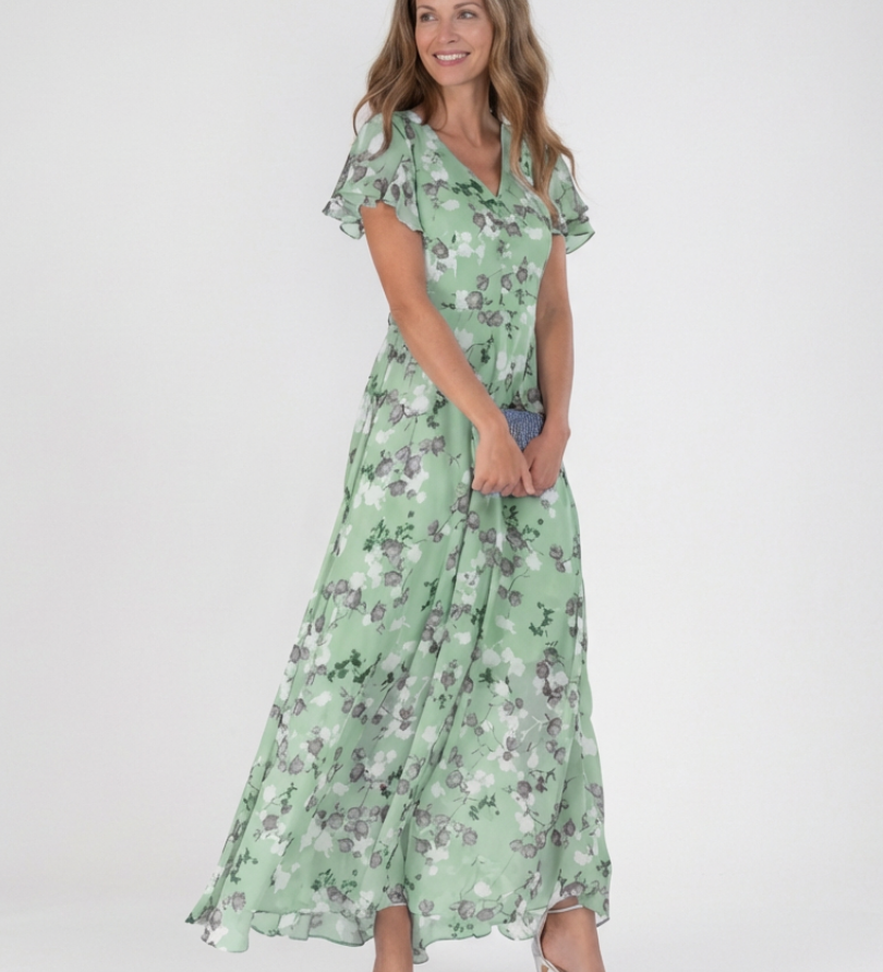 Noémie | Maxi Haljina od Cvjetnog Chiffona