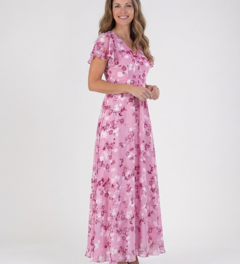 Noémie | Maxi Haljina od Cvjetnog Chiffona