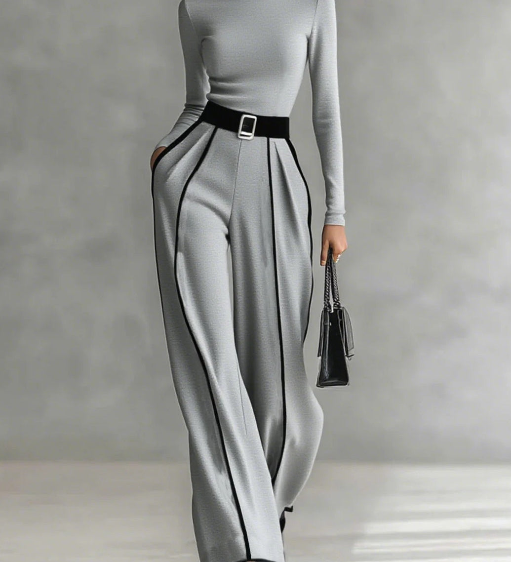 Céline | Chic set s visokim ovratnikom i širokim hlačama