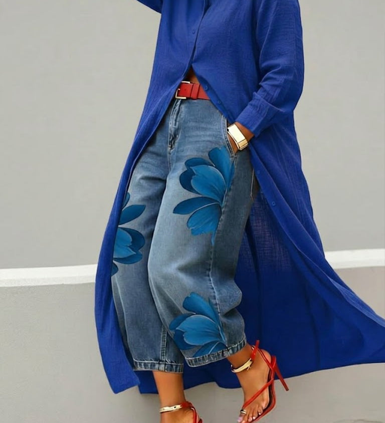 Marilou | Haljina od Lanene Tkanine & Cvjetni Denimski Set